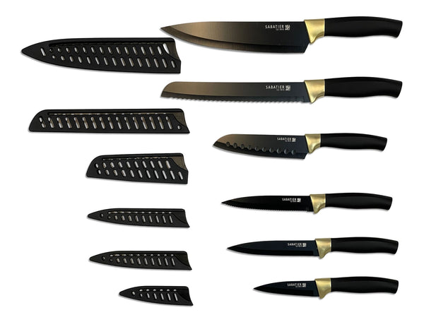Sabatier Knife Set with Covers, Black/Gold, 12-pc N9