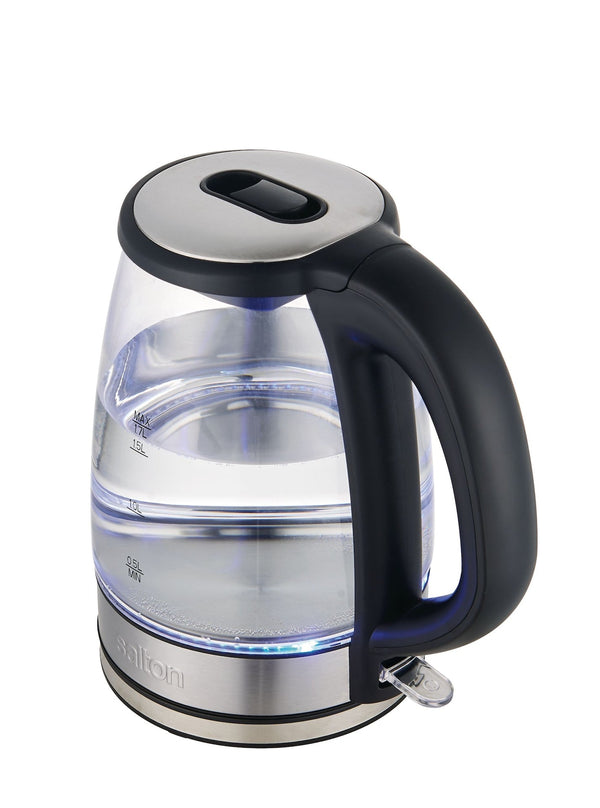 Salton Cordless Electric Glass Kettle with Auto Shut Off, Black/Stainless Steel, 1.7-L X6