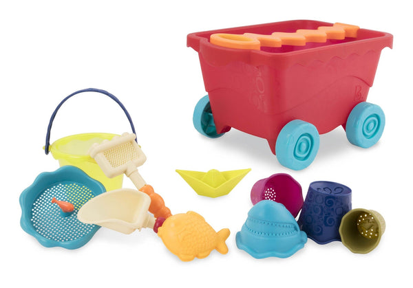 Sand Plastic Mold Toy Set with Wagon, Multi-Coloured, 11-pk, Ages 2+, for Summer/Beach Activities J8