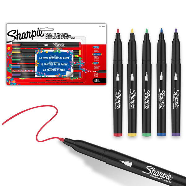 Sharpie Creative Markers, Fine Tip, 5 Pieces, Assorted Colours V9