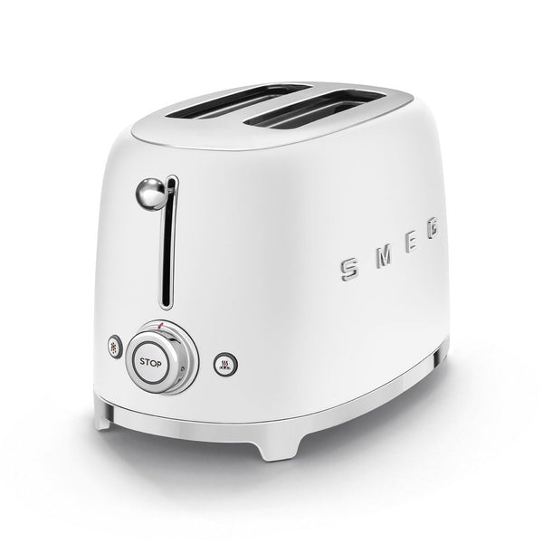 Smeg 50's Retro Style Wide Slot Pop Up Electric Toaster with 6 Settings, 2-Slice, Matte White M9