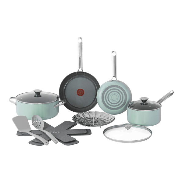 T-Fal Ceramic Inspire Non-Stick Cookware Set, Dishwasher & Oven Safe, Mint, 12-pc Y2