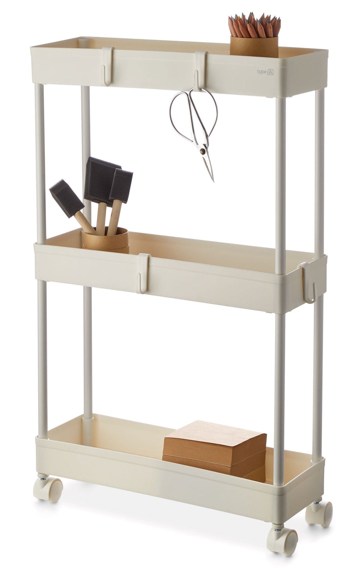 type A 3-Tier Slim Storage Cart, Lockable Wheels