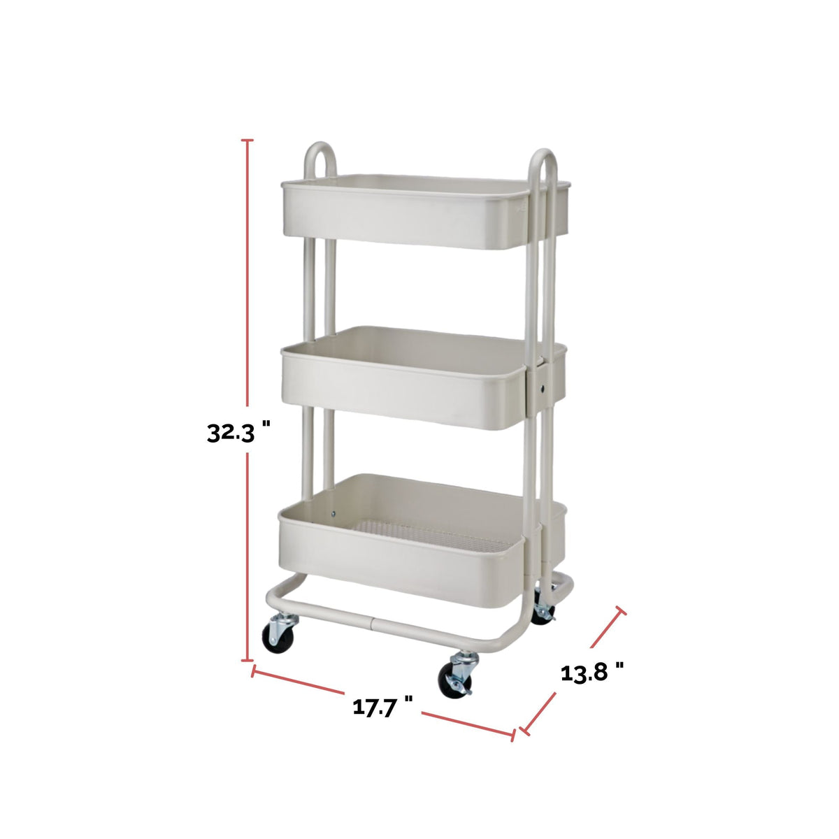 type A Momentum Steel 3-Tier Utility Cart with 4 Wheels, White