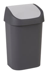 type A Plastic Swing-Top Garbage Bin, Black/Grey, 25-L