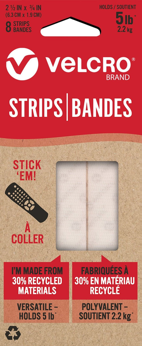 Velcro Durable Reusable Eco Strips, White, 5-lbs, 2.5 x 0.7-in, 8-pk I8