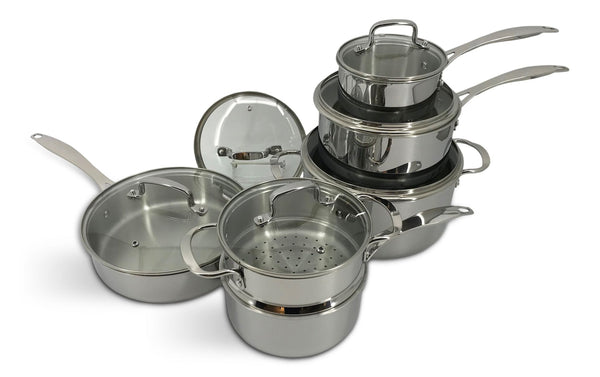 Vida by PADERNO Elite Series 3-Ply Clad Stainless Cookware Set, Oven Safe C6
