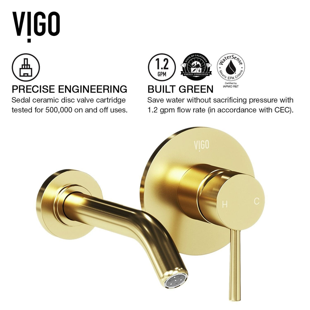VIGO Olus Wall Mount Single Lever Bathroom Sink Faucet, WaterSense Certified, Matte BGold