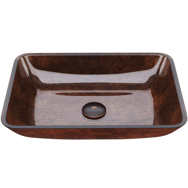 VIGO Rectangular Glass Vessel Bathroom Sink/Basin with Deep Bowl, Russet I3