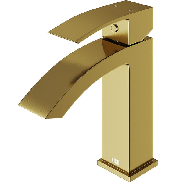 VIGO Satro Single Handle Single Hole Bathroom Sink Faucet, WaterSense Certified, Matte Gold J5